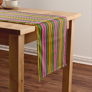 Green Orange Pink Vertical Stripes Design Short Table Runner