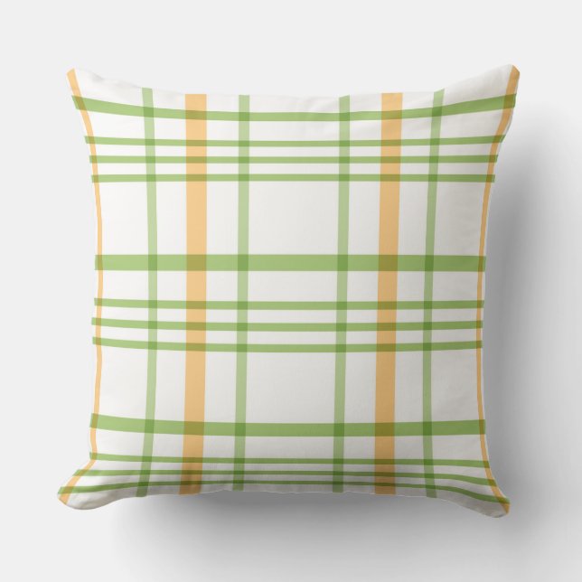 Green Orange Plaid Summer Throw Pillow (Front)