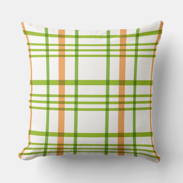 Green Orange Plaid Throw Pillow (Front)