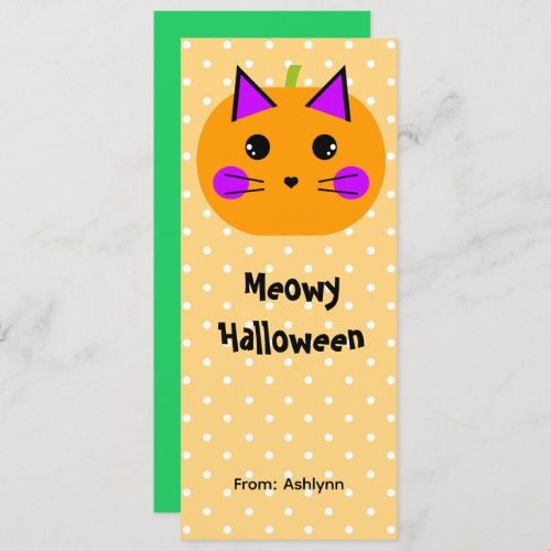 Green Orange Pumpkin Cat Halloween Bookmark