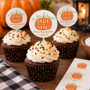 Green Orange Pumpkin Halloween Cupcake Topper Classic Round Sticker