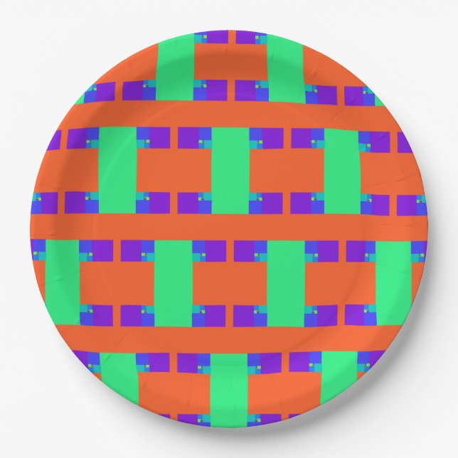 green orange purple abstract art pattern   paper plates (Front)