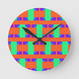 green orange purple abstract art pattern round clock