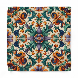 Green Orange Purple Portuguese Azulejos Tiles Art Bandana