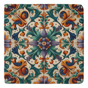 Green Orange Purple Portuguese Azulejos Tiles Art Trivet