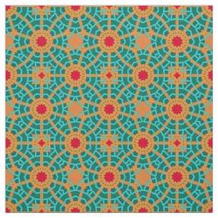Green Orange & Red Stylish Geometric Pattern Fabric