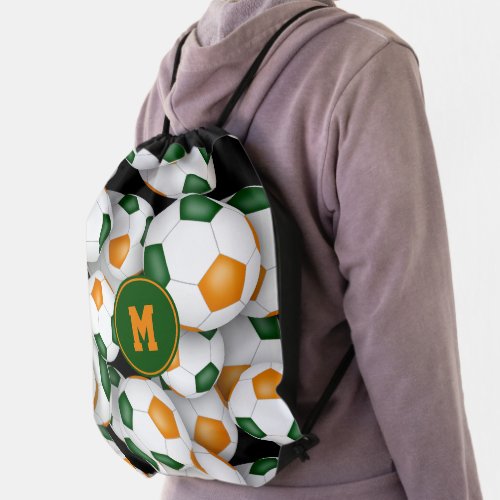 green orange school colors girls boys soccer drawstring bag