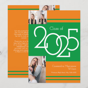 Green Orange School Colors Graduation Announcement