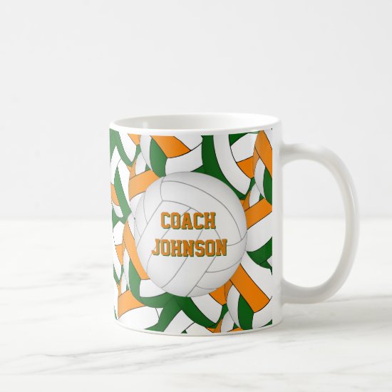 green orange school colors volleyball coach gift coffee mug