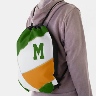 green orange school spirit boys girls volleyball drawstring bag