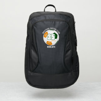 green orange soccer ball with player team name port authority® backpack