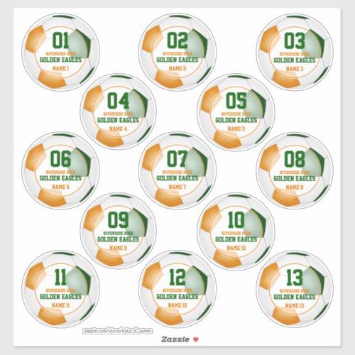 green orange soccer team colors gifts set of 13 sticker