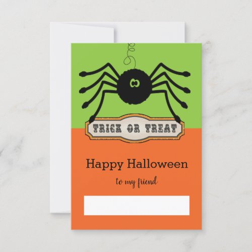 Green Orange Spider Kid Halloween Card Exchange