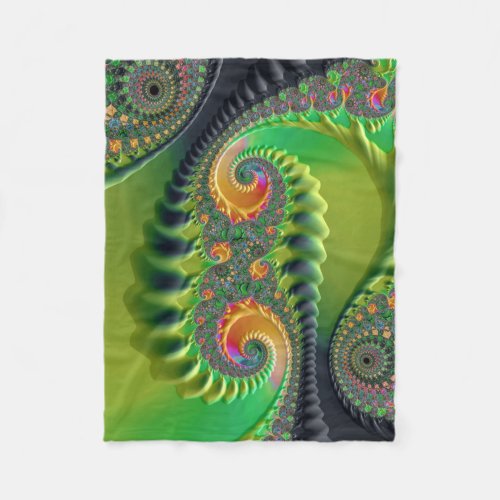 Green Orange Spirals Fine Fractal Art Fleece Blanket