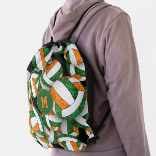 green orange sports team colors girls volleyball drawstring bag