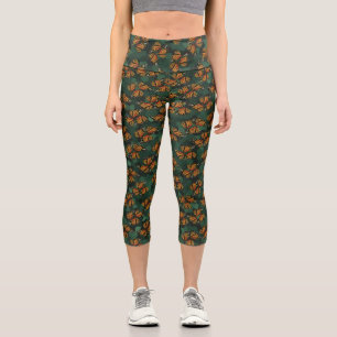 Green Orange Stained Glass Monarch Wings Camo Capri Leggings