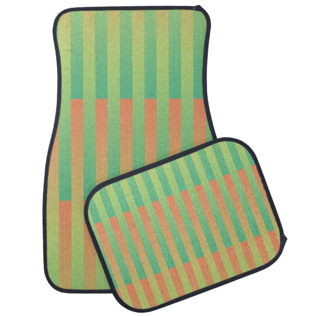 Green Orange Striped Pattern Car Floor Mat (Set)