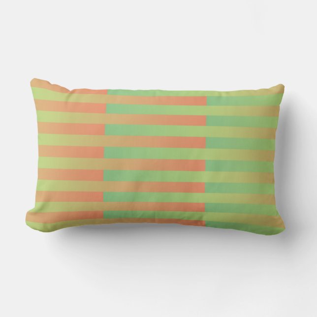 Green Orange Striped Pattern Lumbar Pillow (Front)
