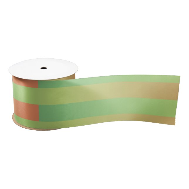 Green Orange Striped Pattern Satin Ribbon (Spool)