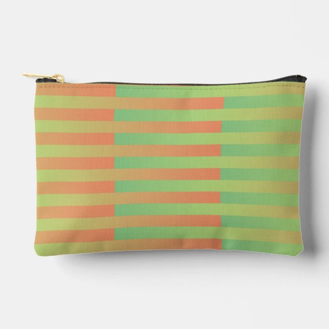 Green Orange Striped Pattern Small Accessory Pouch (Front)