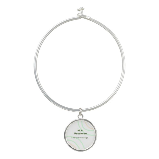 Green orange stripes add name text message simple  bangle bracelet (Front)