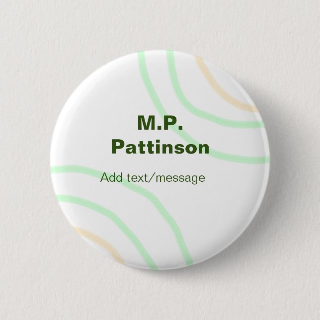 Green orange stripes add name text message simple  button (Front)