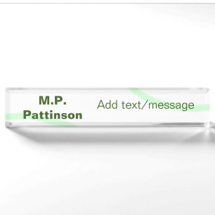 Green orange stripes add name text message simple desk name plate