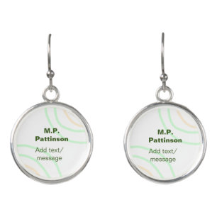 Green orange stripes add name text message simple earrings