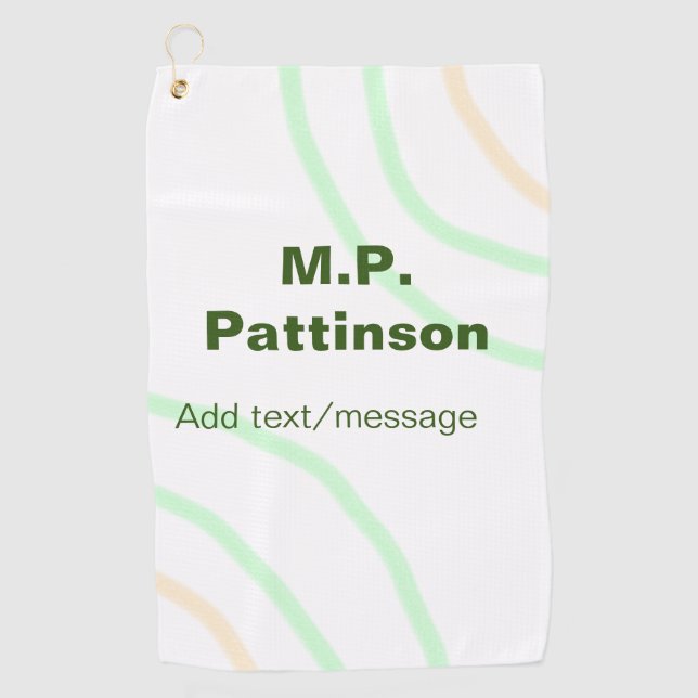 Green orange stripes add name text message simple  golf towel (Front)