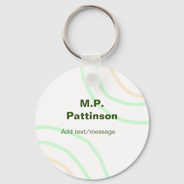 Green orange stripes add name text message simple  keychain (Front)
