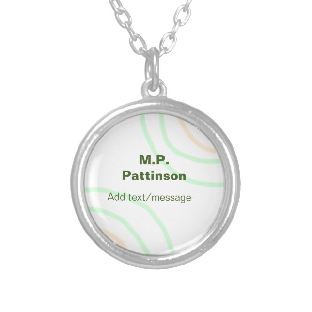 Green orange stripes add name text message simple  silver plated necklace (Front)