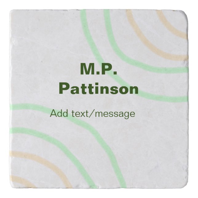 Green orange stripes add name text message simple  trivet (Front)