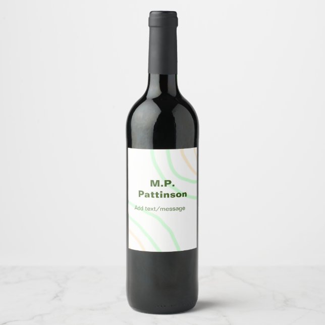 Green orange stripes add name text message simple  wine label (Front)