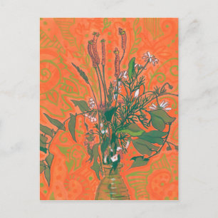 Green & Orange Summer Wildflowers Floral Painting Postcard
