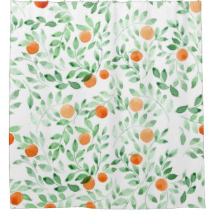 Green Orange Tangerine Provence Watercolor Shower Curtain