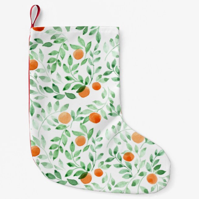 Green Orange Tangerine Provence Watercolor Small Christmas Stocking (Front)