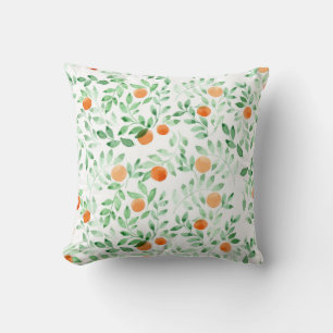 Green Orange Tangerine Provence Watercolor Throw Pillow