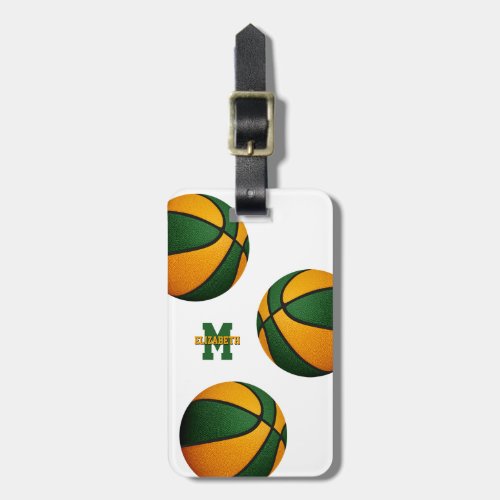 green orange team colors basketball travel bag luggage tag