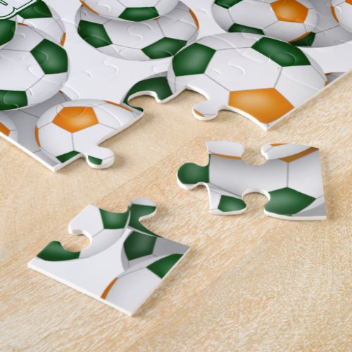 green orange team colors boys girls soccer jigsaw puzzle