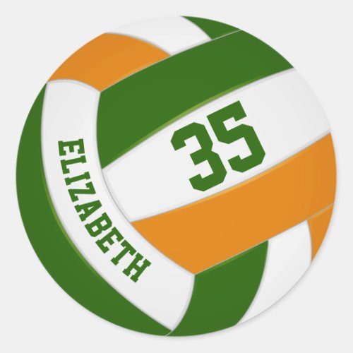 green orange team colors boys girls volleyball classic round sticker