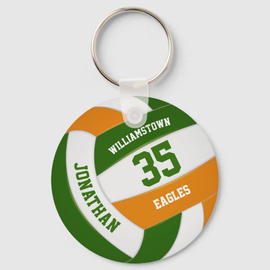 green orange team colors boys girls volleyball keychain