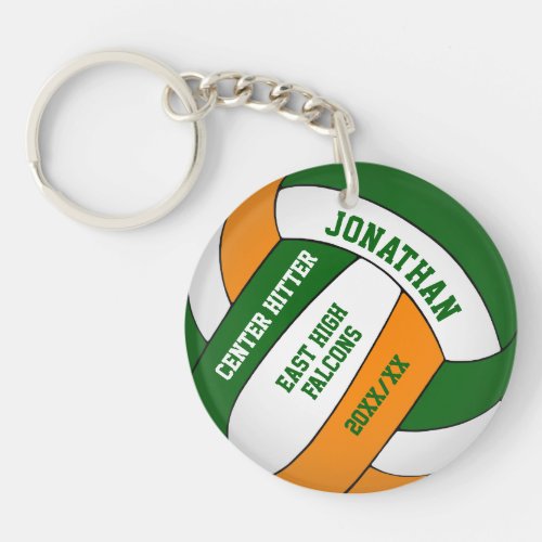 green orange team colors custom boys volleyball keychain