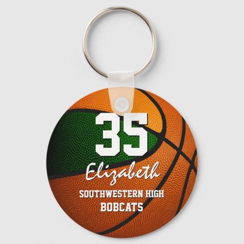 Green orange team colors girls boys basketball keychain