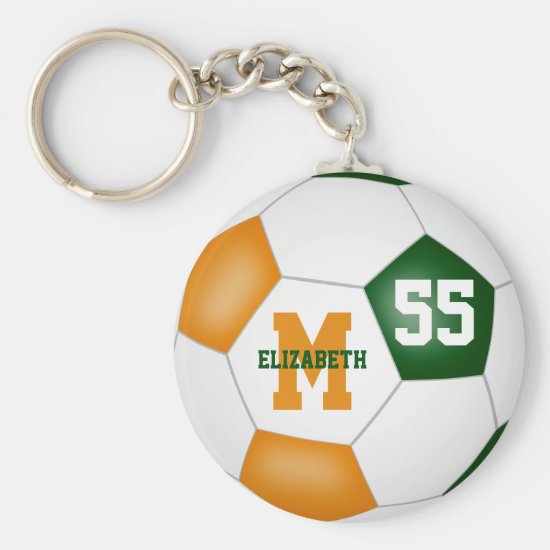 green orange team colors girls boys soccer ball keychain