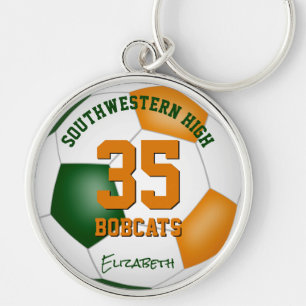 green orange team colors girls boys sporty soccer keychain
