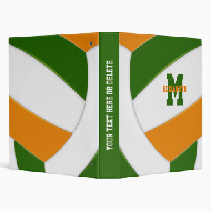 green orange team colors girls boys volleyball 3 ring binder