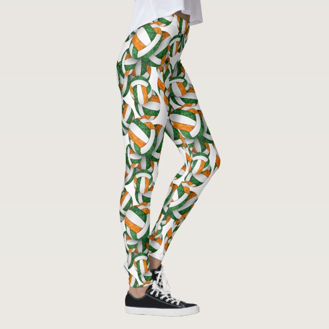 Green orange team colors girly volleyballs pattern leggings (Right)