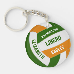green orange team colors personalized volleyball keychain