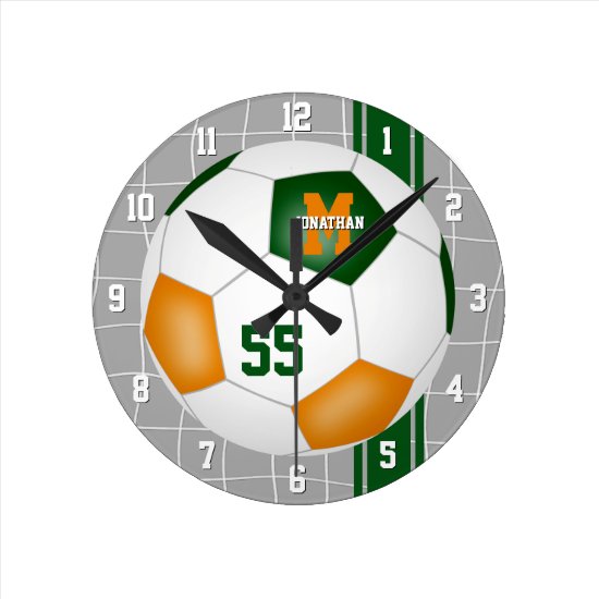 green orange team colors varsity stripes soccer round clock
