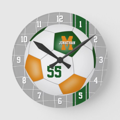 green orange team colors varsity stripes soccer round clock